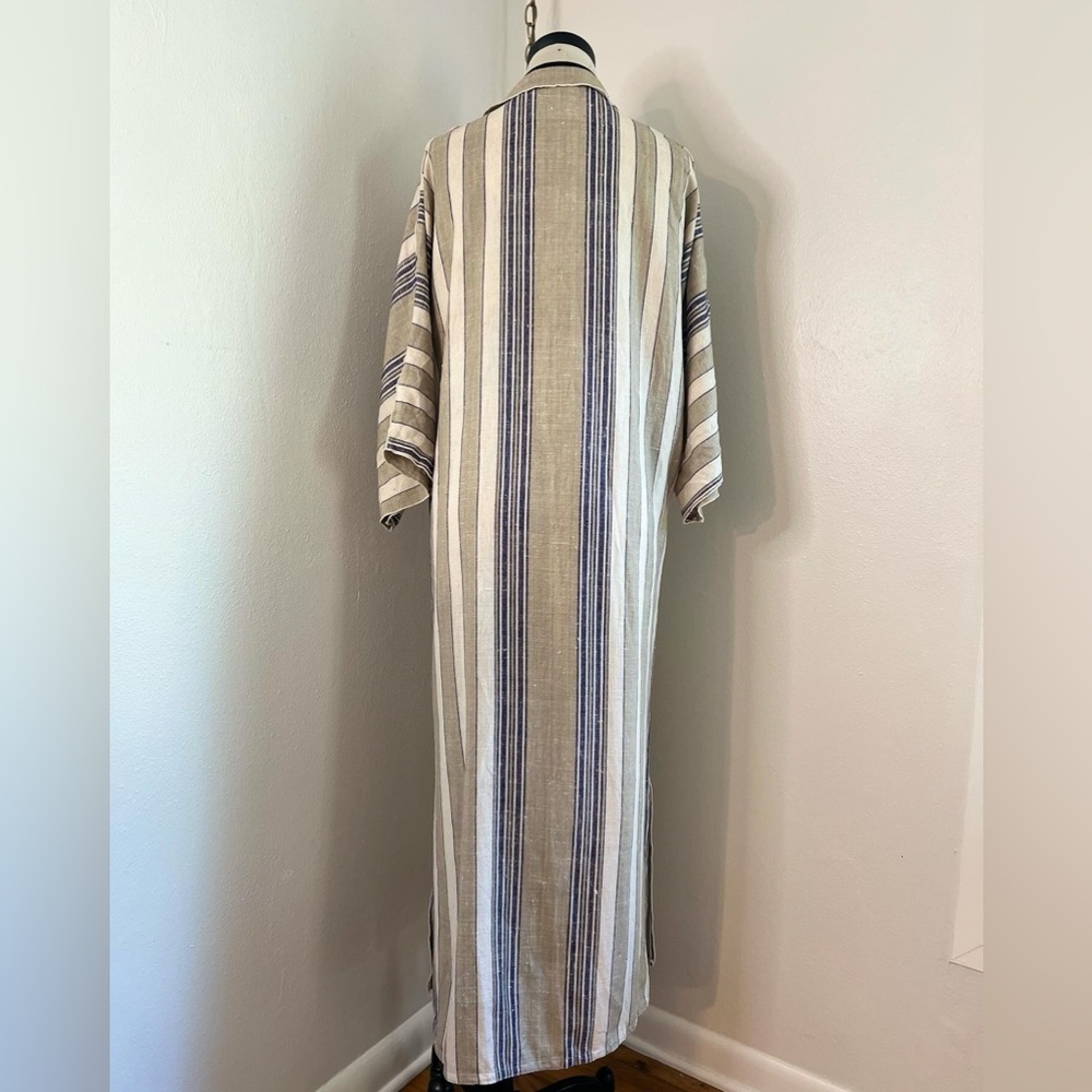 Sold Linen Striped Maxi Caftan Dress - Picture 4 of 7